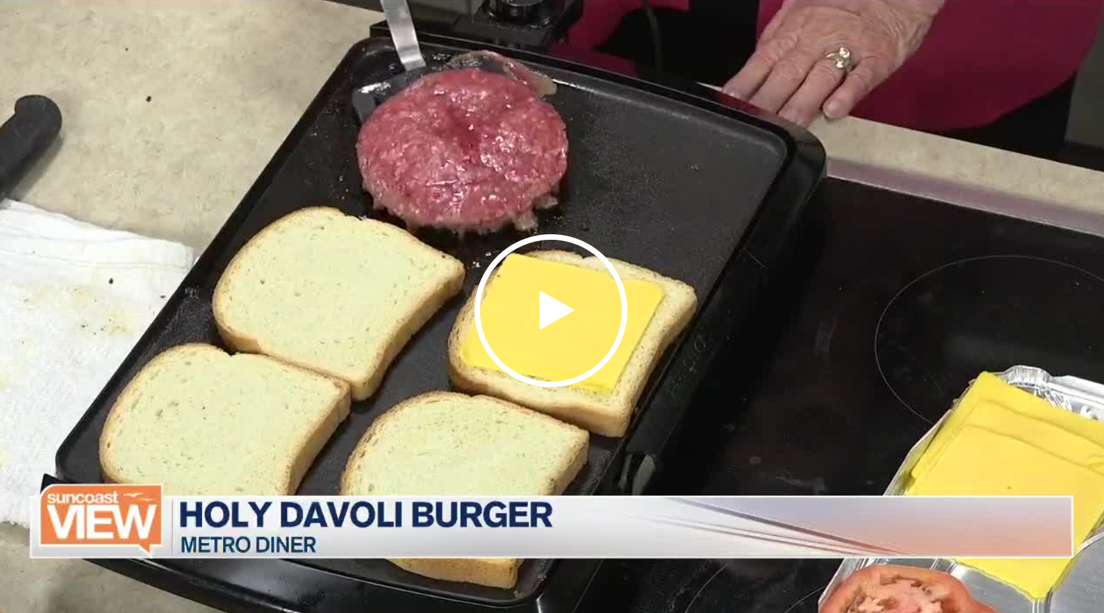 Image of a video clip from Suncoast View cooking the Holy Davoli Burger