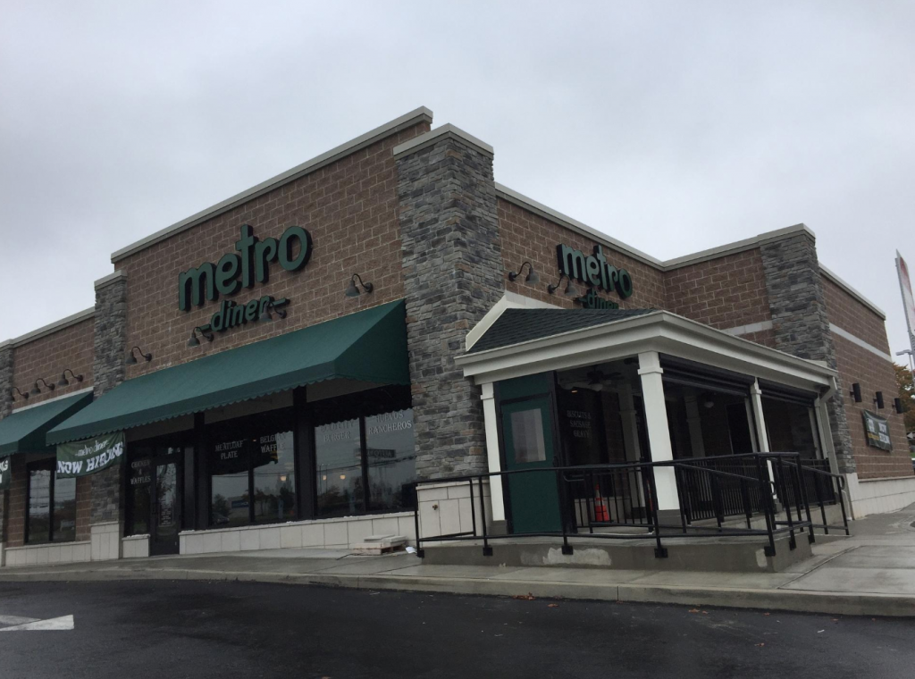 Metro Diner restaurant facade outside on a corner