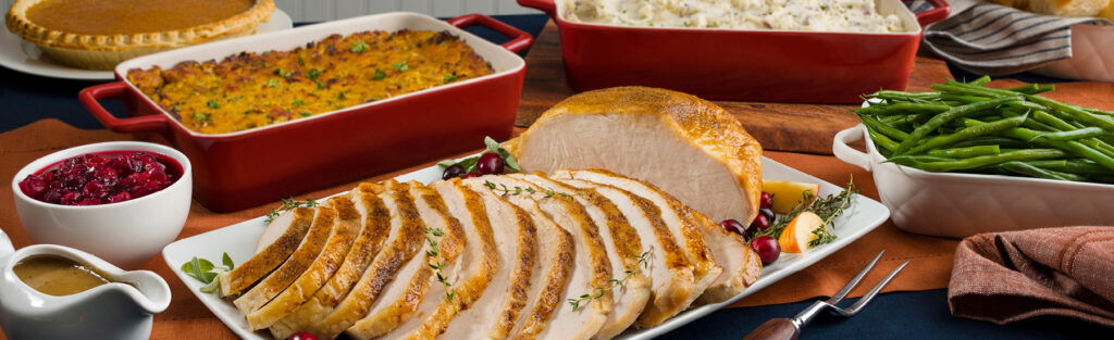 Thanksgiving meal with turkey and sides - may help you sleep