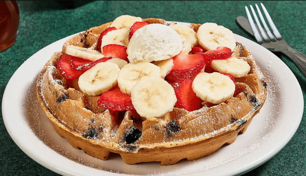 Fruity Waffle with Blueberries, strawberries, bananas